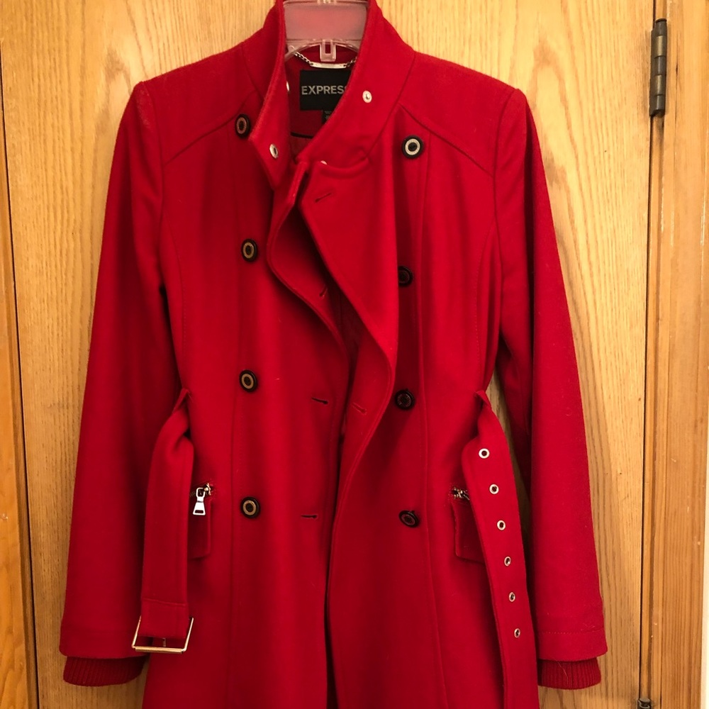 Express beautiful red military style jacket. EUC!
